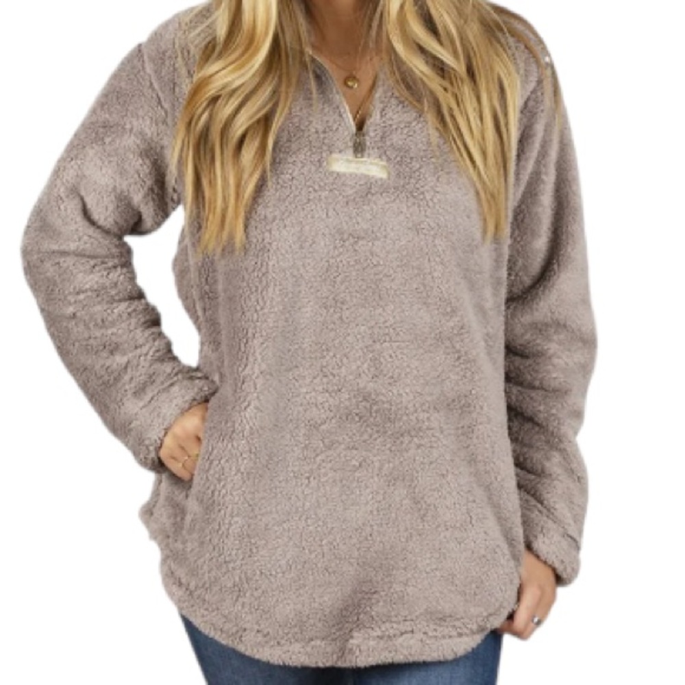 Lauren James Gray Linden Sherpa Pullover | Zip Collar |Pockets Plus Size XXL EUC